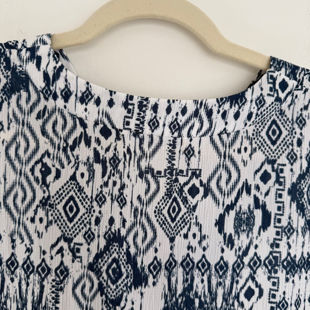 Indigo Soul Women's Midi Summer Dress Large Aztec Blue White Artsy Boho Coastal - Picture 9 of 13